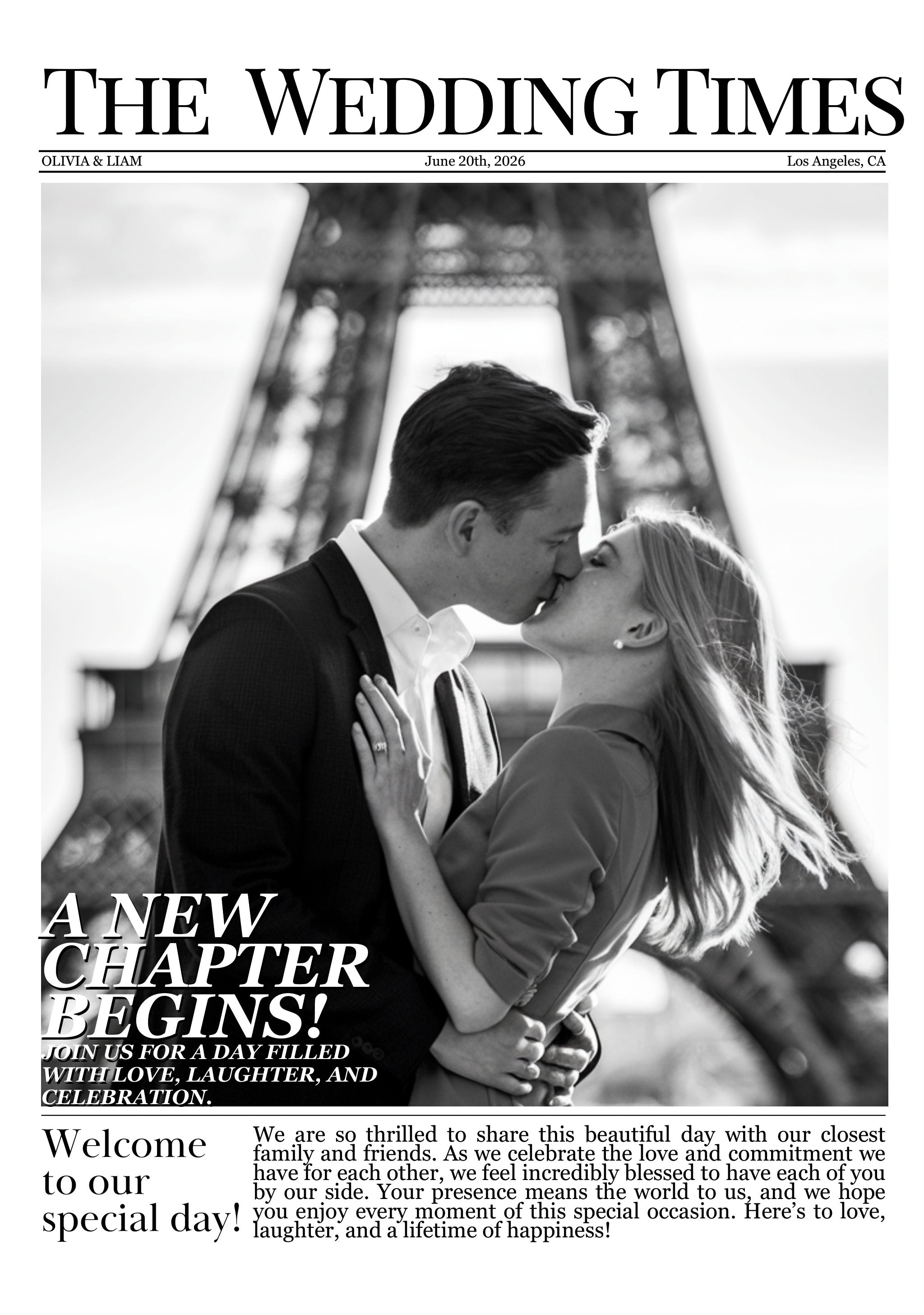 Wedding Newspaper - Front Page