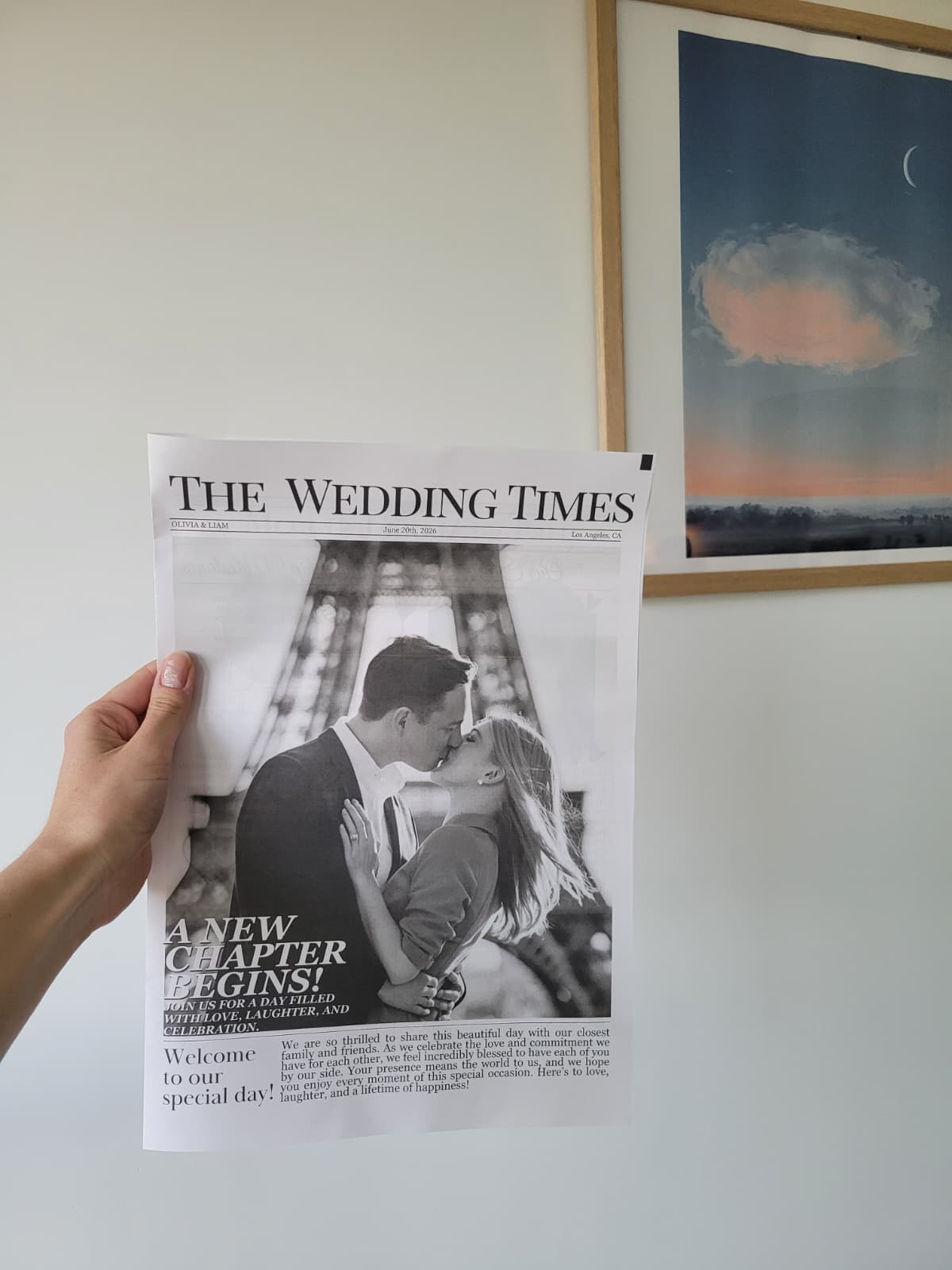 Elovaine wedding newspaper in elegant interior setting